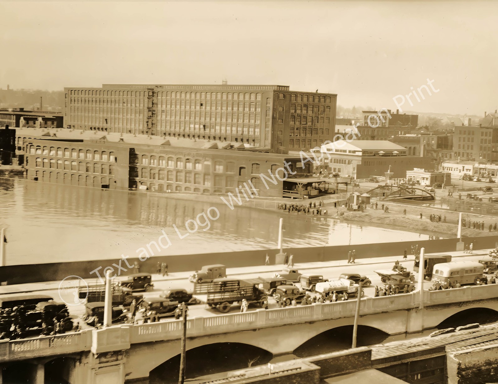 1929 Mills and the Central Bridge Lawrence, MA Old Photo 8.5 x 11 Reprint