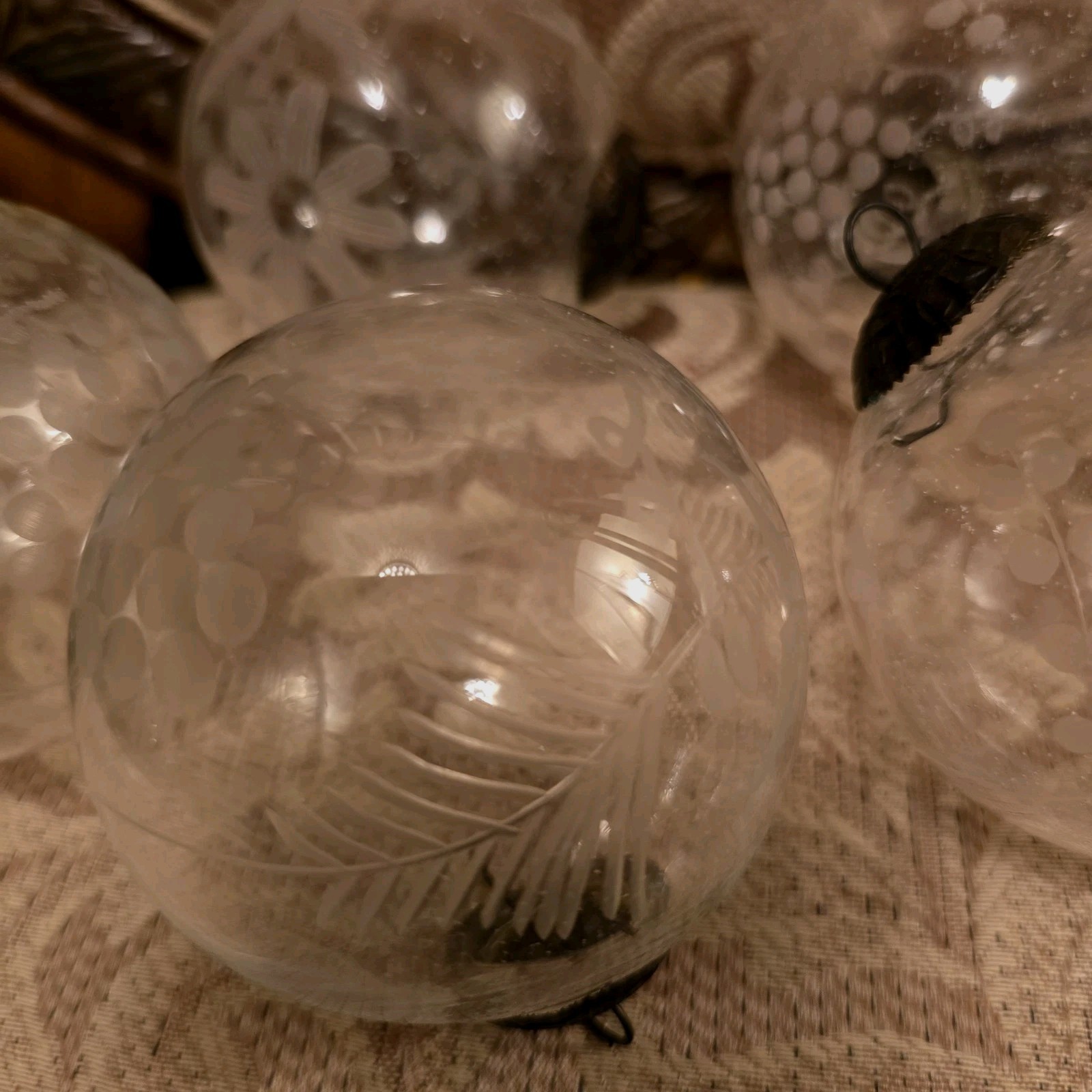 Five, Crystal Clear Etched Glass Midwest Kugels Medium Size Several Patterns
