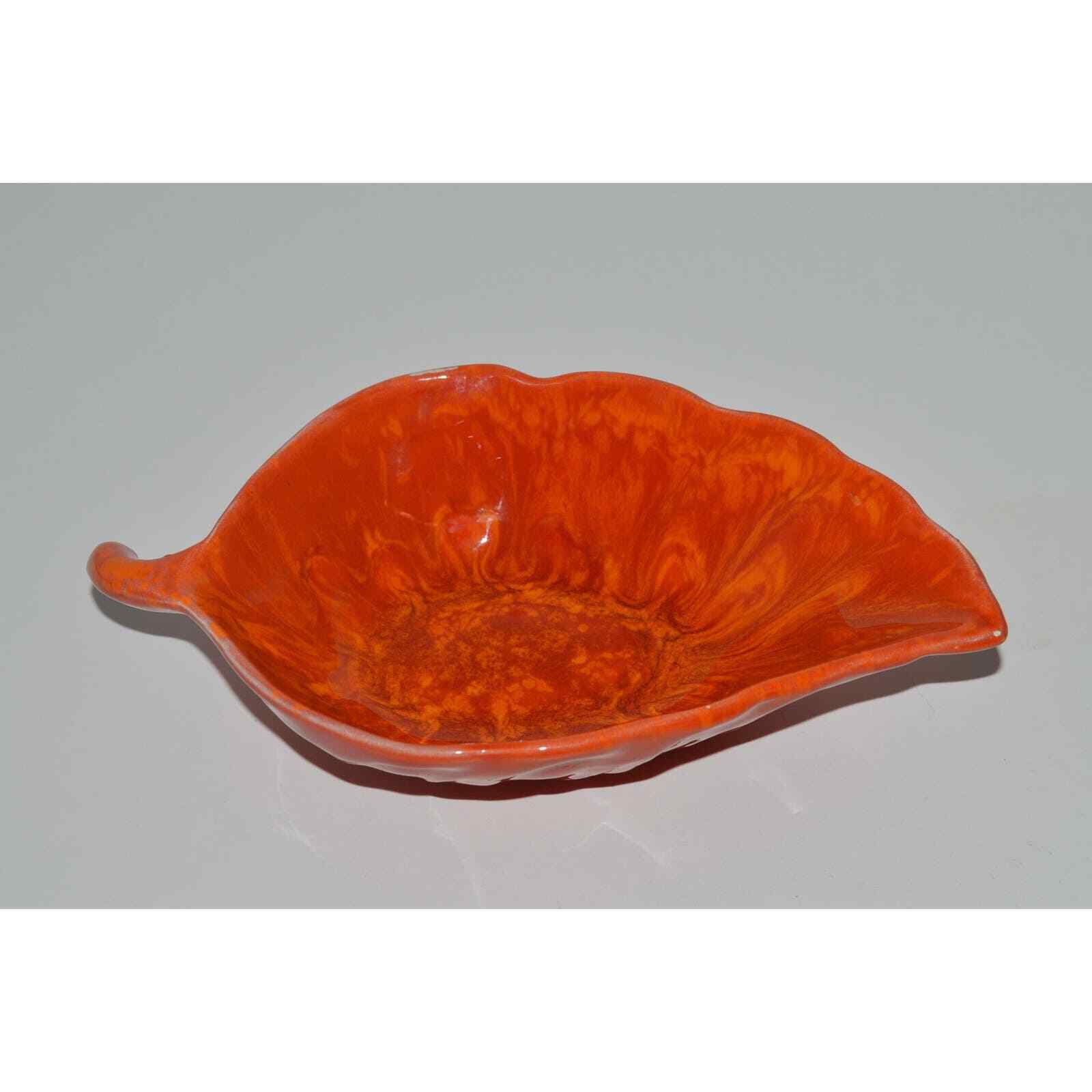 Orange USA Pottery Leaf Dish, Leaf Shaped Bowl Planter, Marked 2220 B USA 