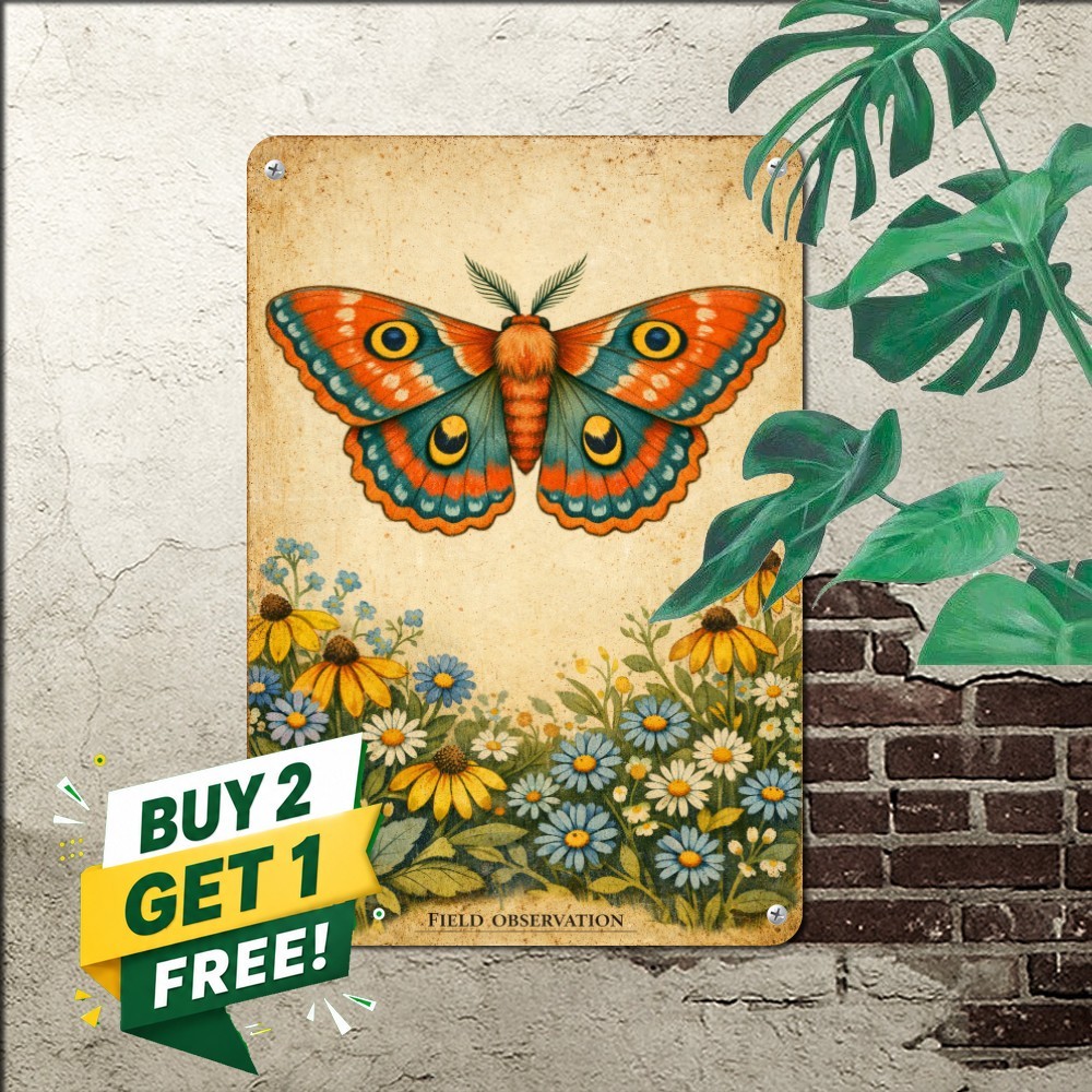 Wildflower Daisy & Blue Butterfly Sign Summer Floral Metal Plaque 8x12 In