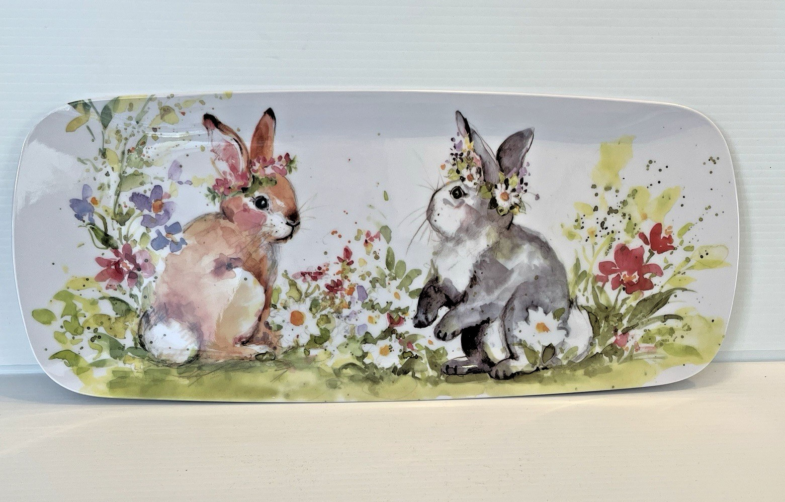 208 Park Melamine Tray Bunny Rabbit Floral  Serving Decor Centerpiece New