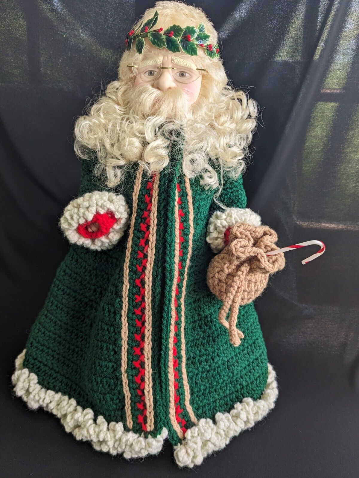 Vtg Santa Claus Figure W Hand Crocheted Robes Father Country Christmas