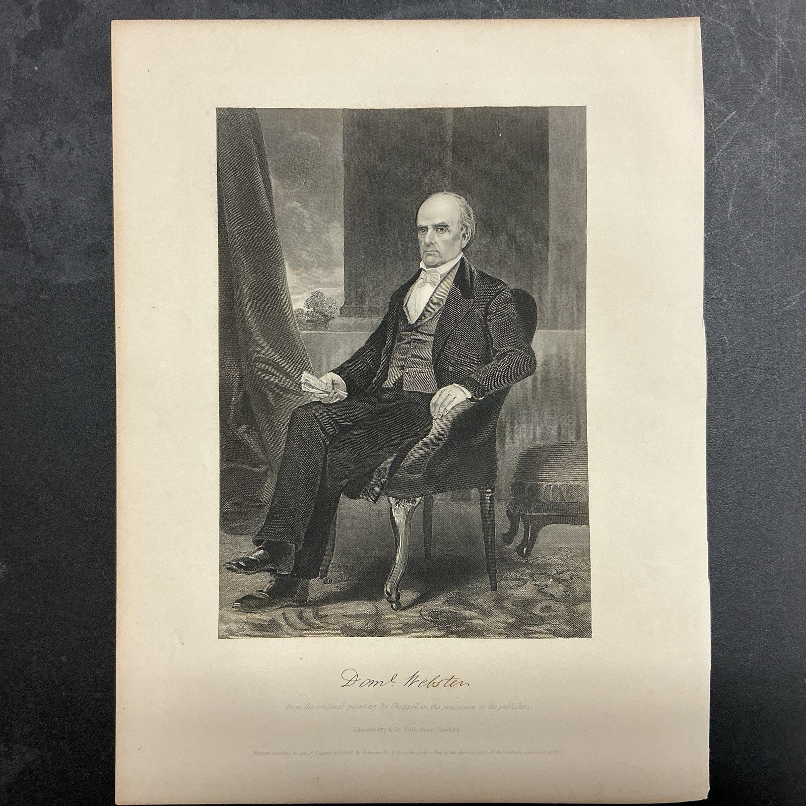 LITHOGRAPH ENGRAVING Daniel Webster 1862 Johnson Fry & Co