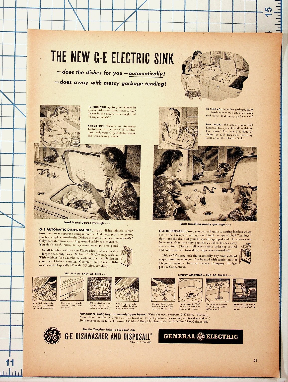 1940s G-E Electric Sink Dishwasher Disposall Vintage Magazine Ad Kitchen 1940s G-E Electric Sink Dishwasher Disposall Vintage Magazine Ad Kitchen