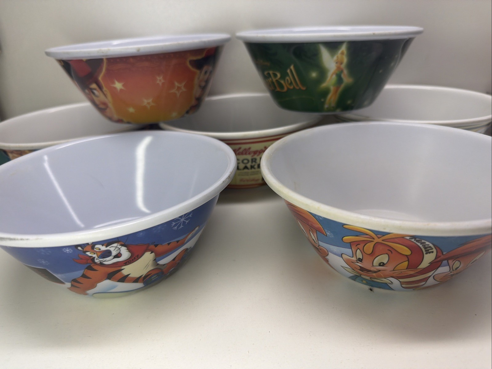 VTG Kellogg’s Frosted Flakes + Disney Tinkerbell Fairy Promo Cereal Bowls EUC