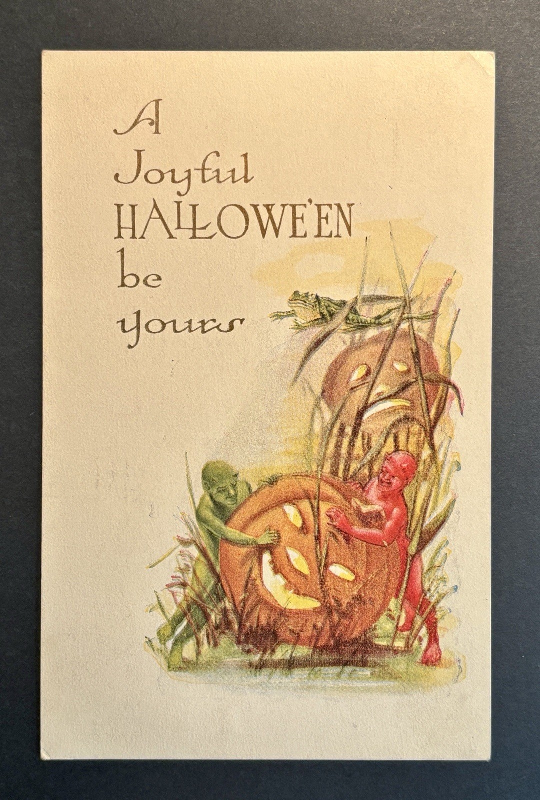Antique Halloween Postcard 1912 Gibson Art JOL Imp devil frog swamp #233