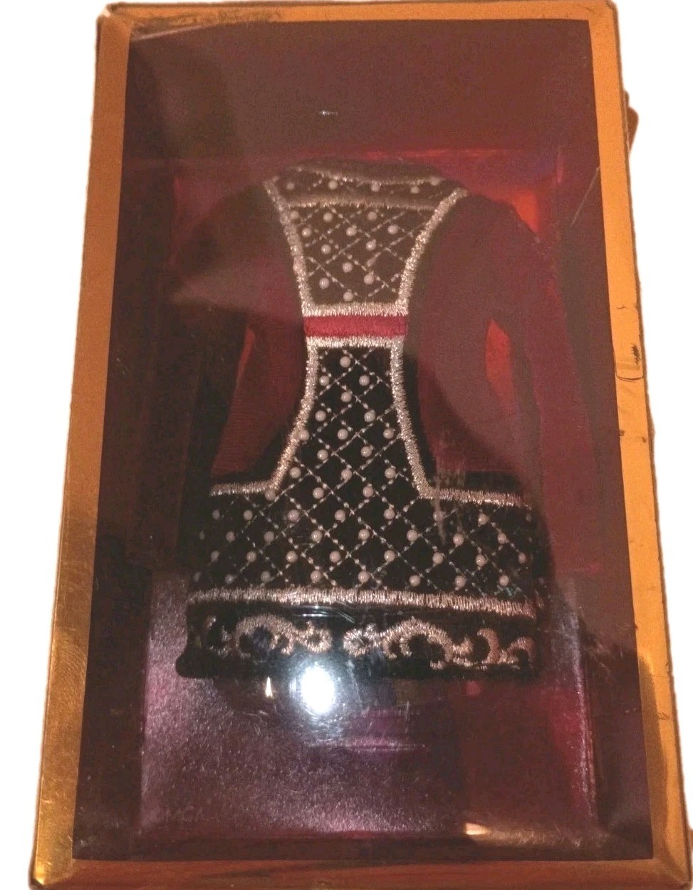 Miniature Royal Crown Robe Display Box Set Red Velvet Beaded King Queen Vintage
