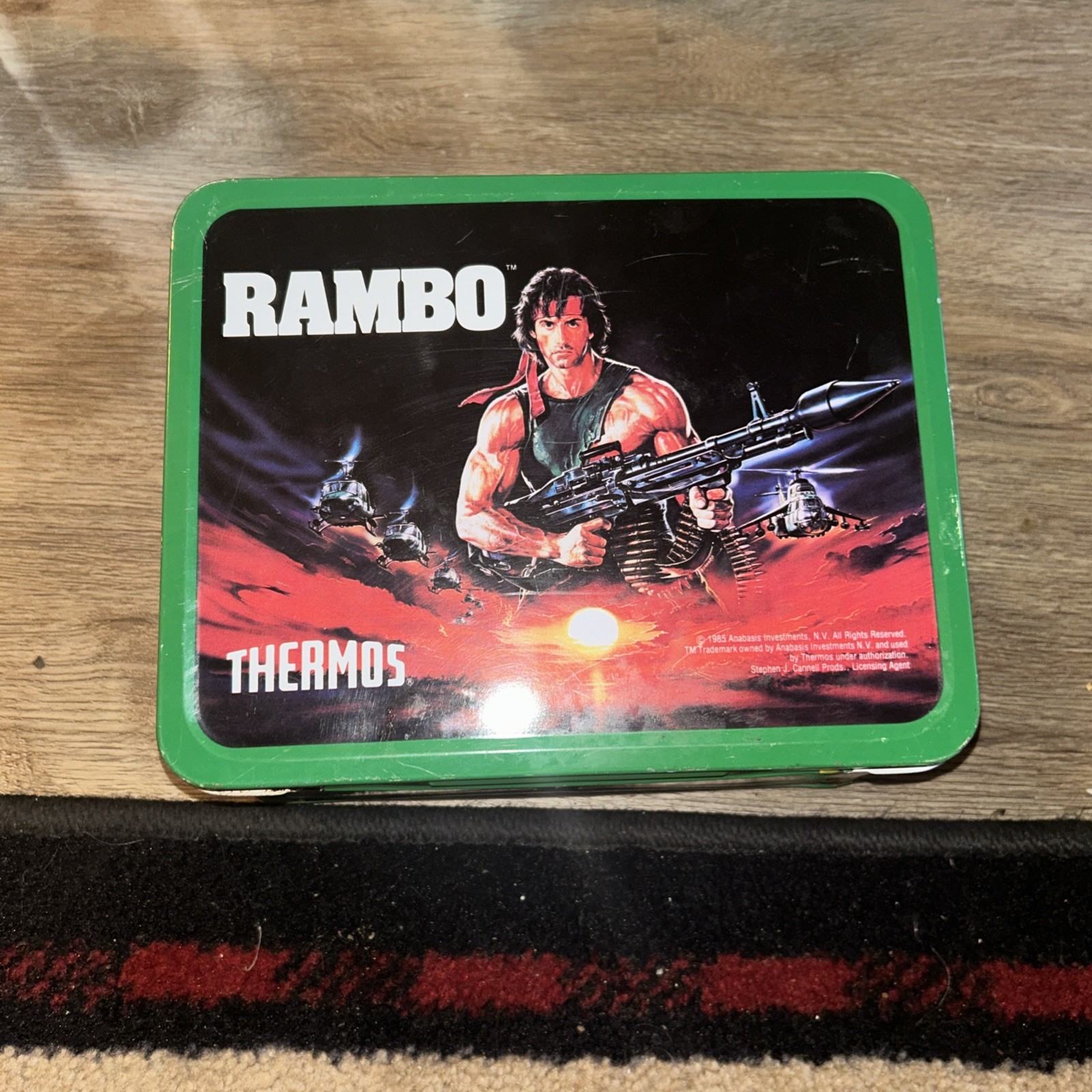 1985 Thermos Co. Rambo Green Camo Metal Lunch Box No Thermos