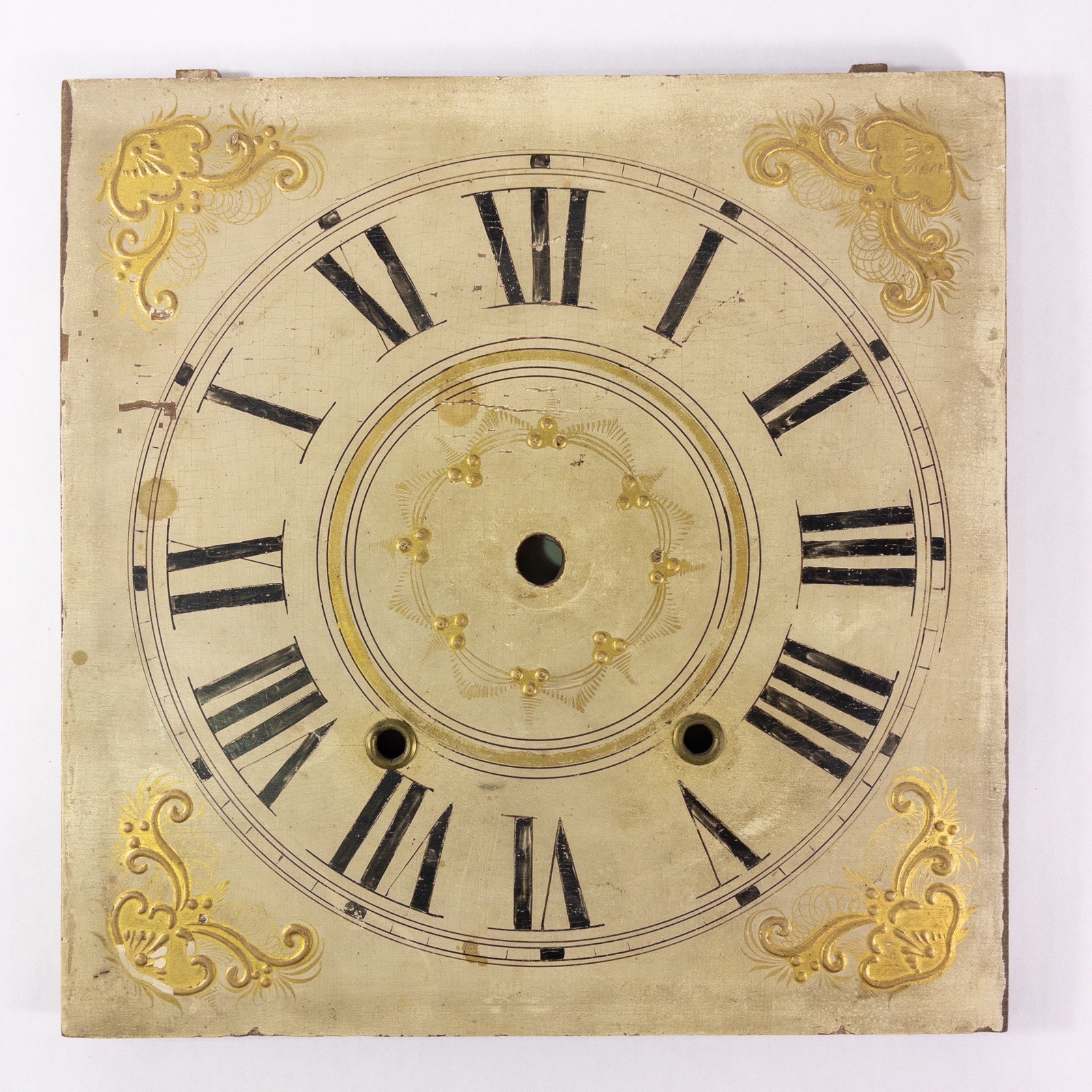 Antique Grandfather Clock Dial Face Hand Painted Wood Primitive Ornate Wall Art