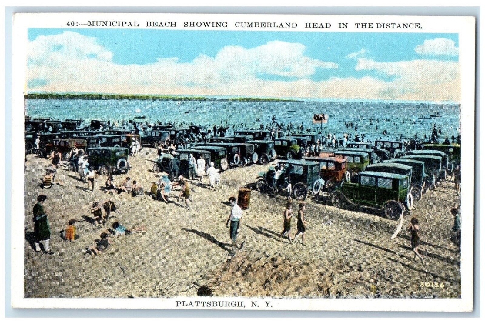 c1920 Municipal Beach Cumberland Head Distance Plattsburgh New York NY Postcard