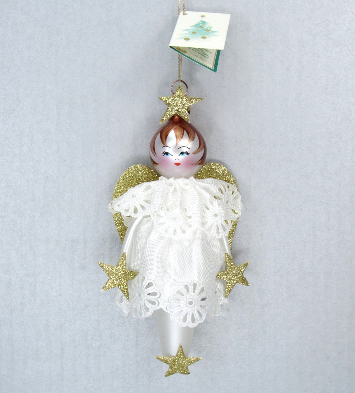 Vtg RARE Soffieria De Carlini Angel Glass Christmas Ornament Glitter Wings Star