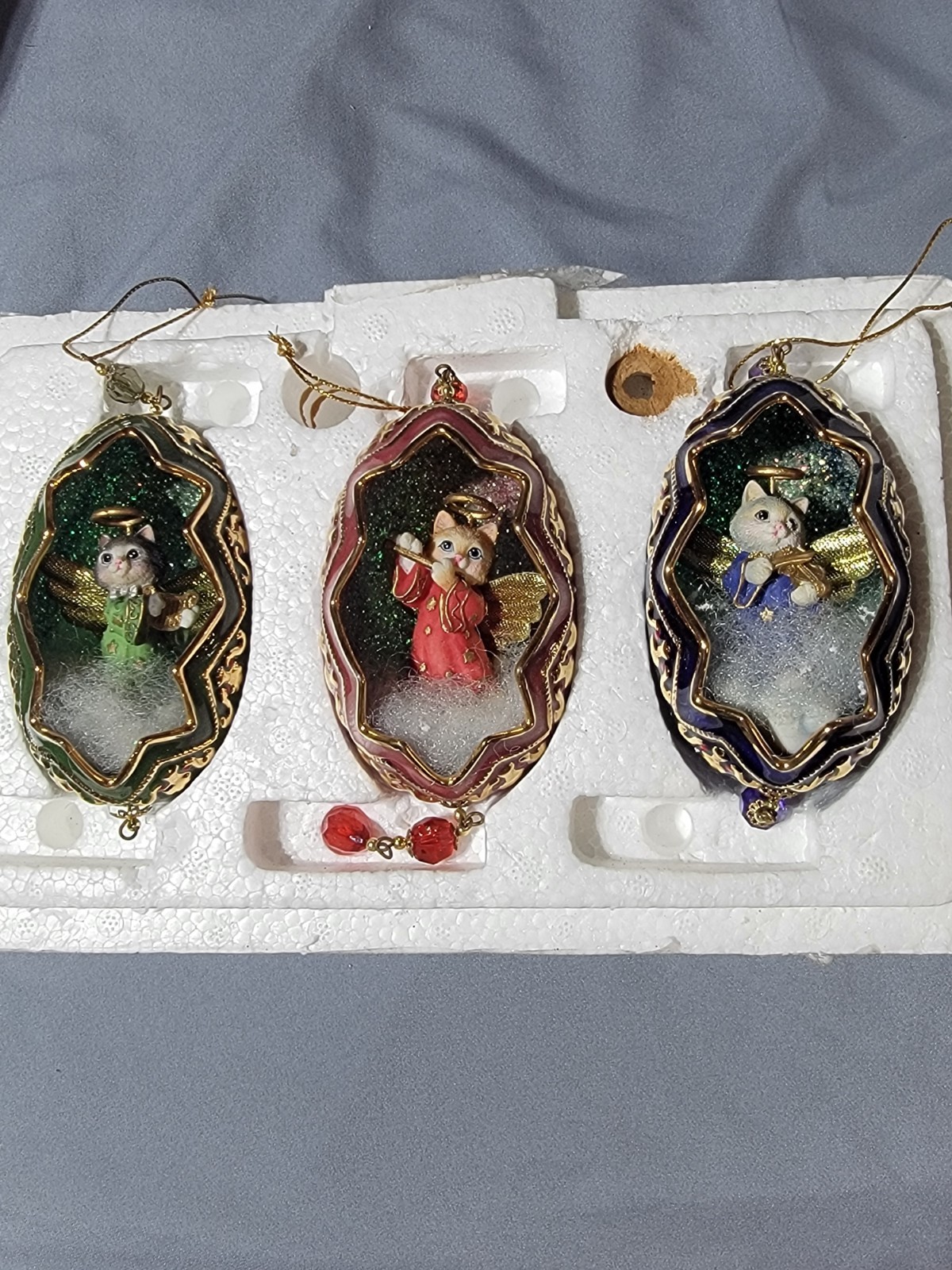 Vtg Bradford Christmas Ornaments(3) Purr-fect Harmony Heirloom Classics Collec.