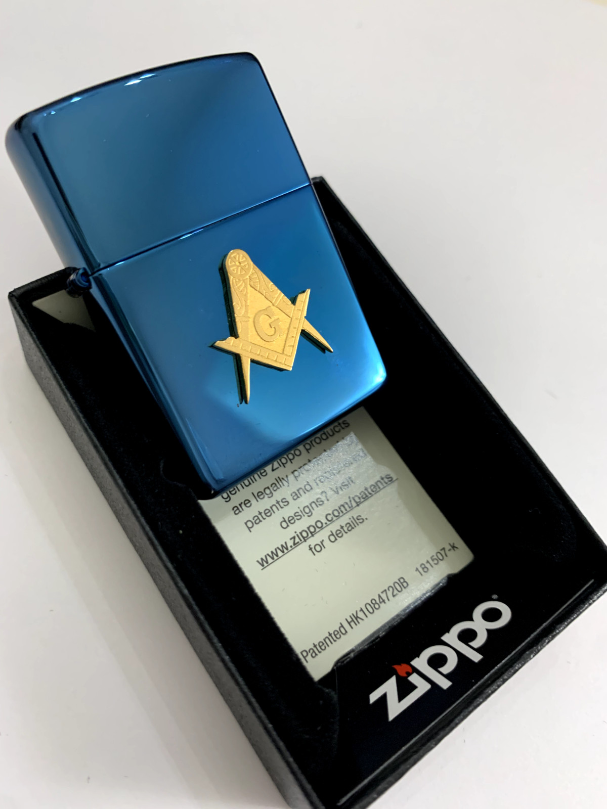 Masonic Zippo Lighter SAPPHIRE BLUE gift Gold plated Master Free Masons