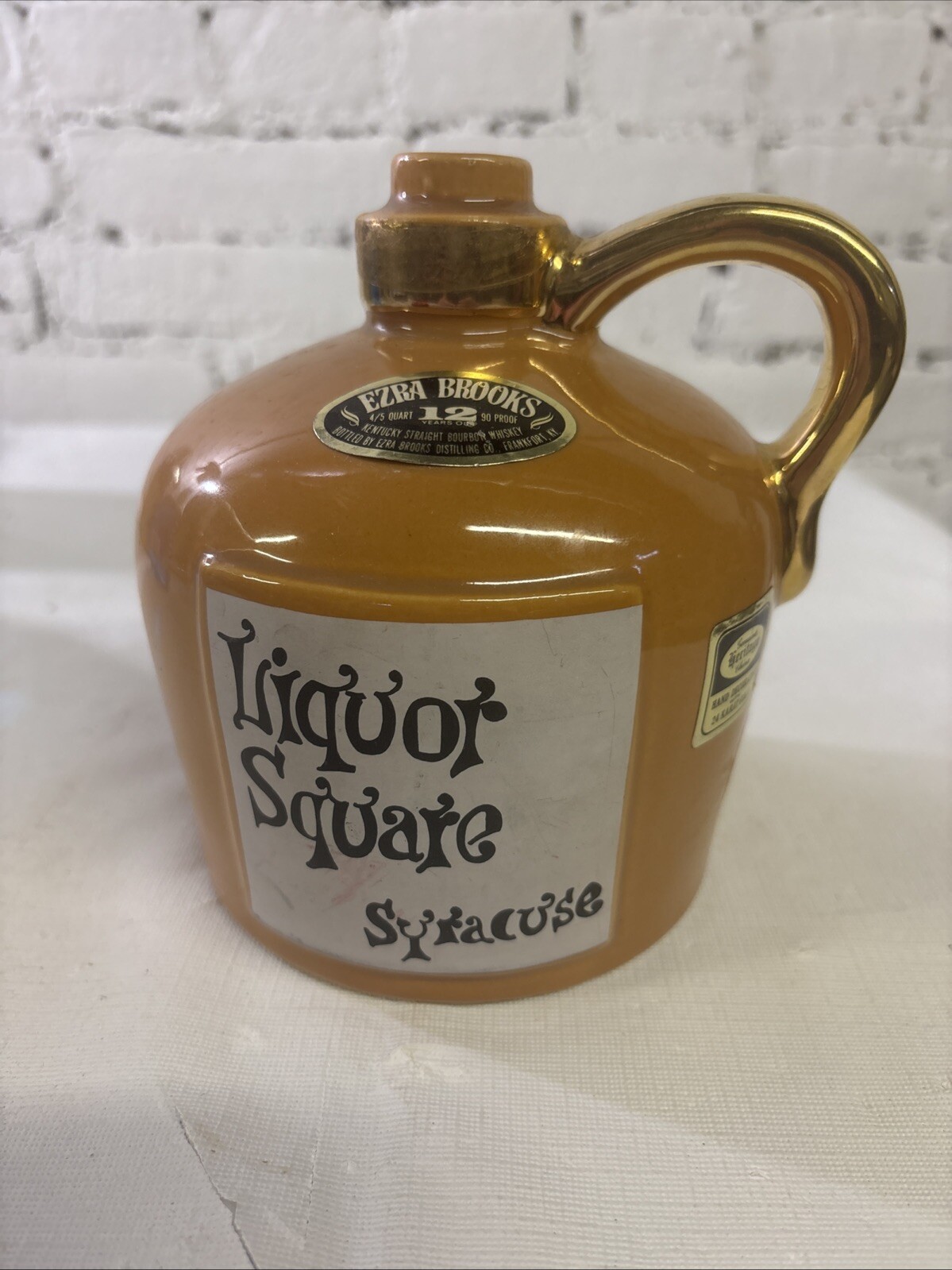 Ezra Brooks Jug Liquor Square Syracuse 1972 Hand Decorated With 24 K Gold No Cap