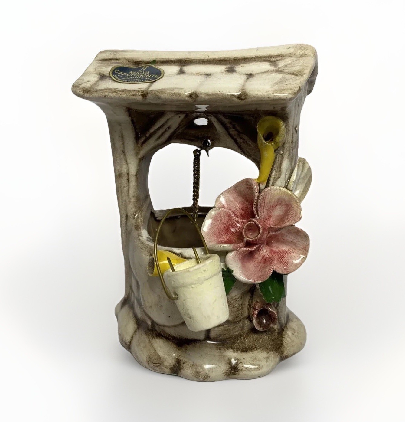 VTG Nuova Capodimonte Wishing Well Figurine 4.5” Italy Flower Porcelain Decor