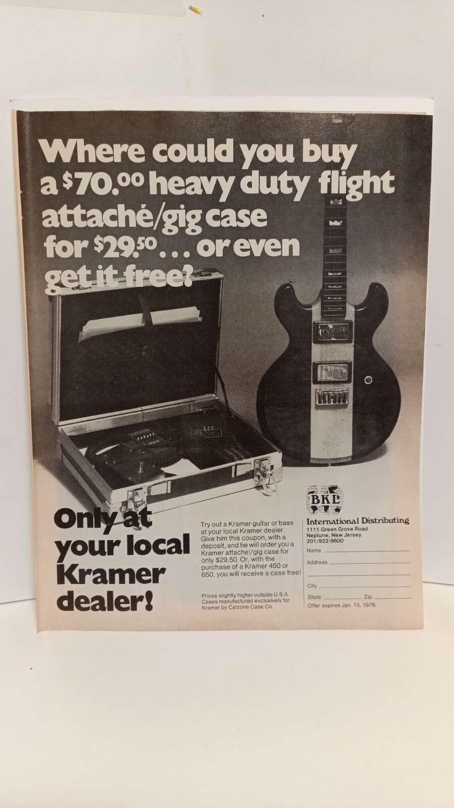 KRAMER GUITARS   1977 ORIGINAL  10X8 - PRINT AD t6