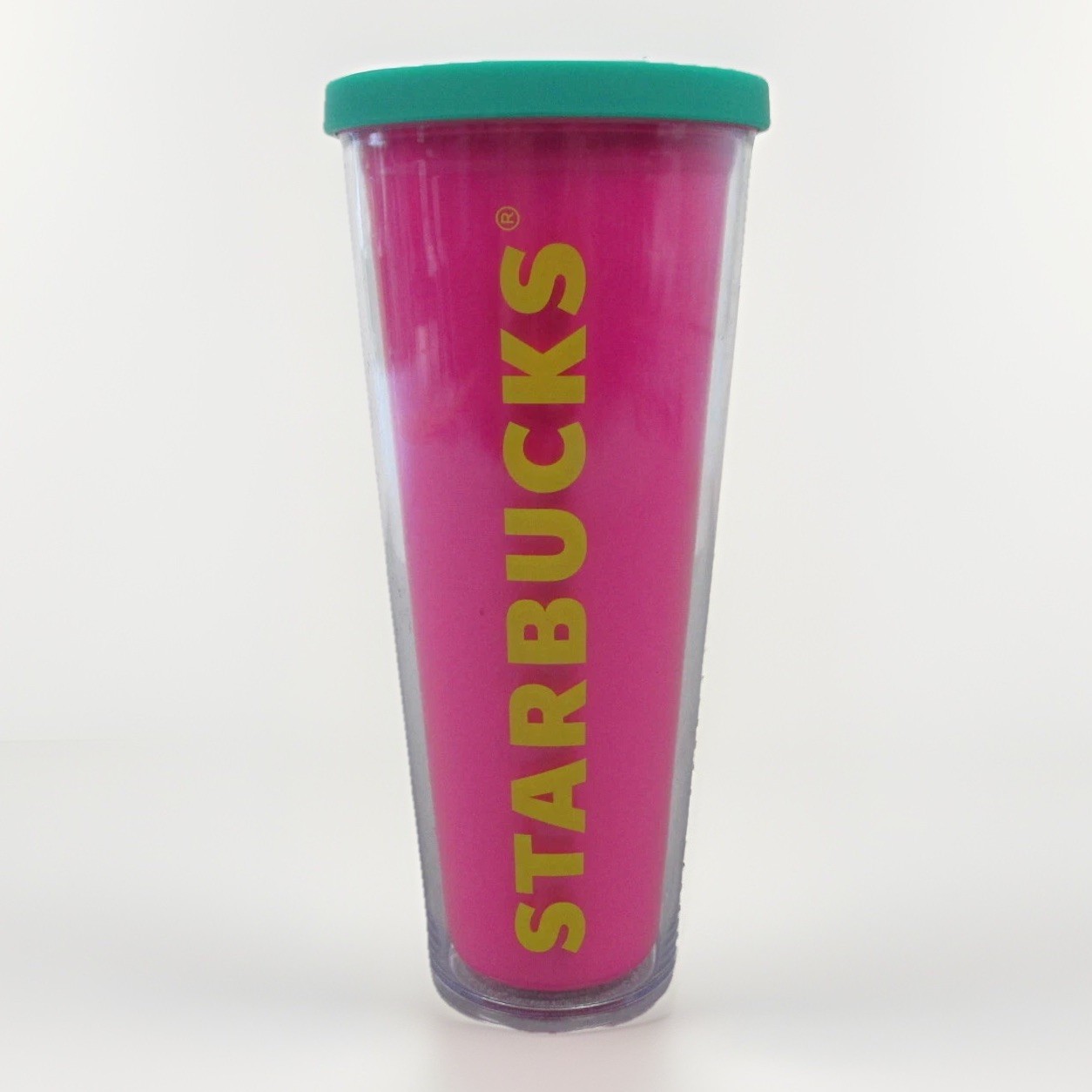 Starbucks Pink Green Logo Cold Cup 24 oz Double Wall Tumbler 2015 Starbucks Pink Green Logo Cold Cup 24 oz Double Wall Tumbler 2015