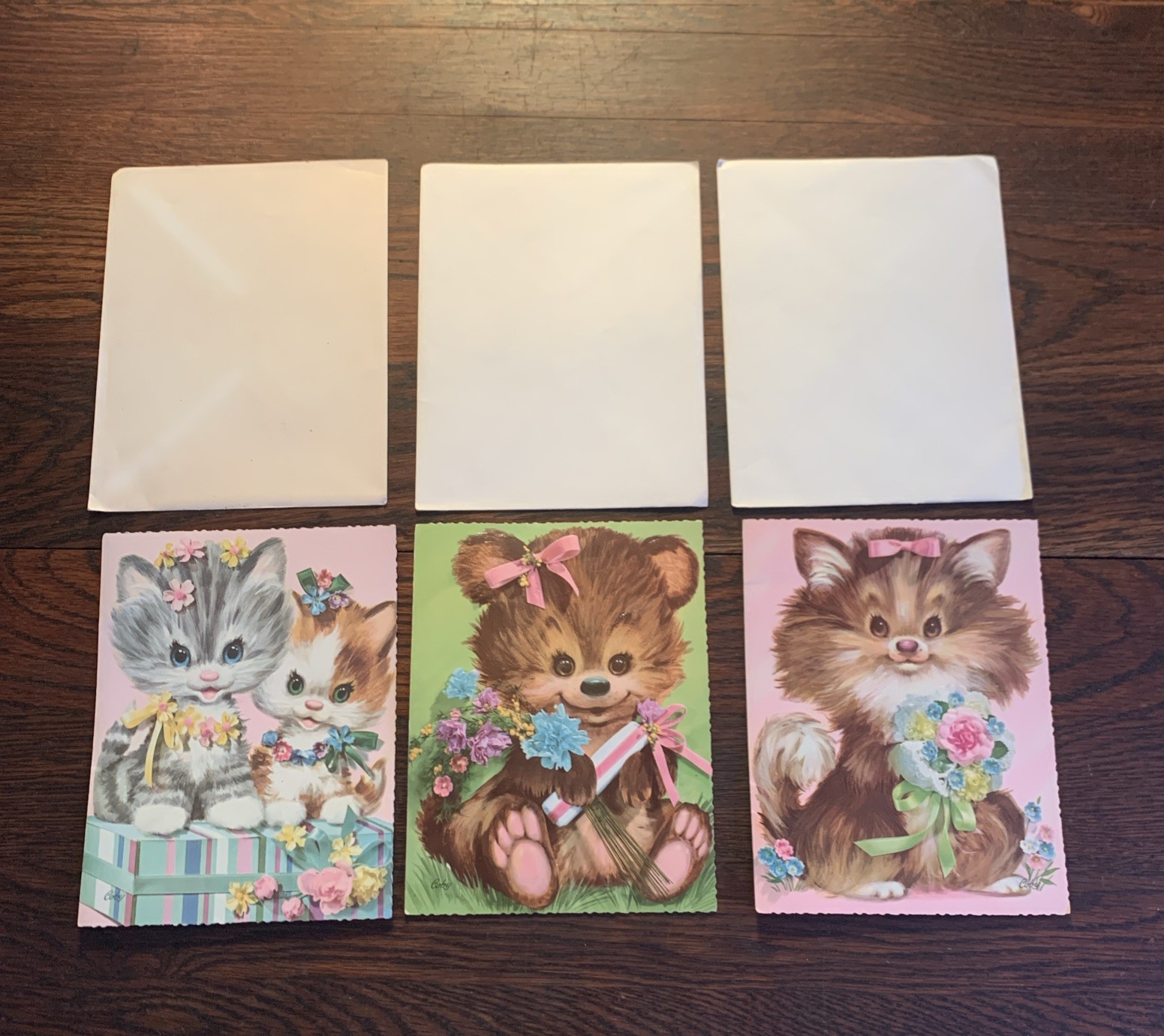 Vtg Set Of 3 Coby Precious Pets Oversized Greeting Cards USA 1960-70’s~ NOS