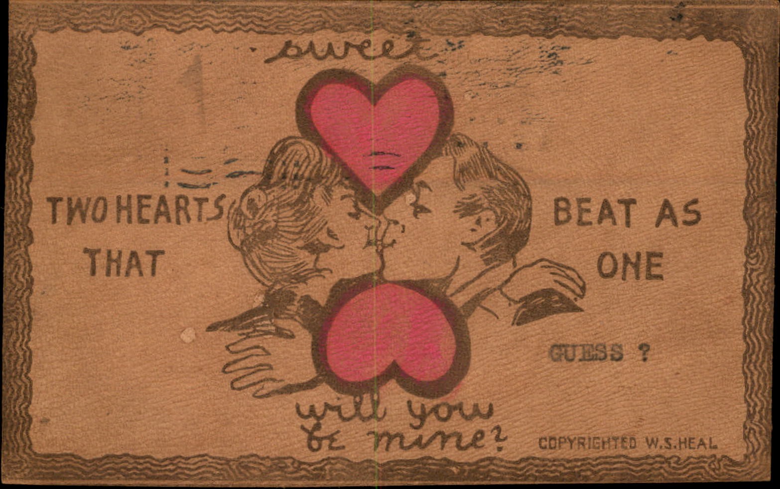 Leather novelty love card Romance W.S. Heal c1900s-10s Vintage Postcard