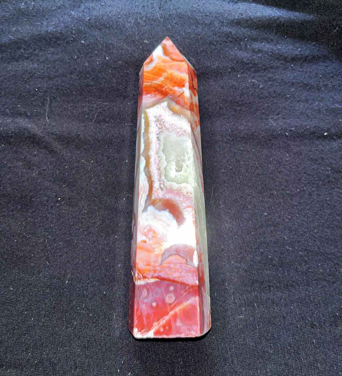 Mexican Crazy Lace Agate Tower Druzy Geode Crystal Polished Natural Stone