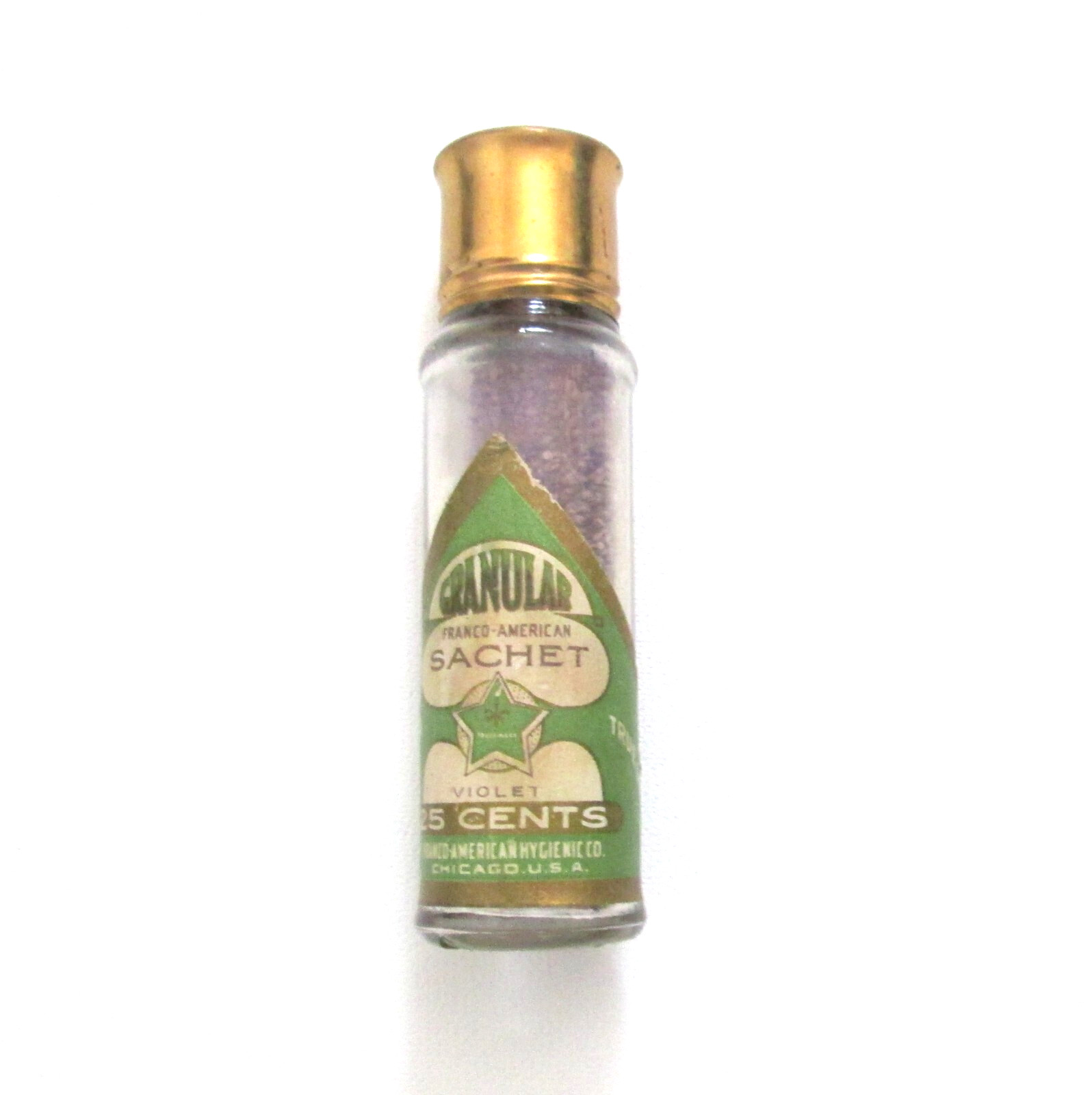 Antique Franco Hygiene Co American Violet Granular Sachet Bottle 2/3 Full 1900s