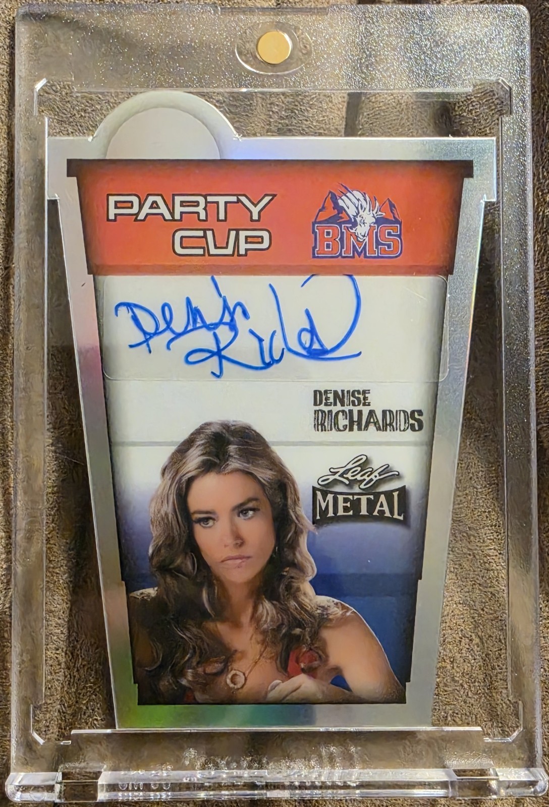 Denise Richards 2024 Leaf Blue Mountain State Party Cup Auto 1/1 