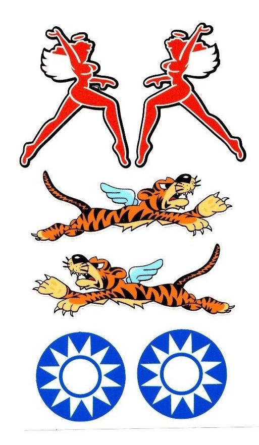 Flying Winged Tiger decal sticker set, WWII Military Airplane nose art Flying Winged Tiger decal sticker set, WWII Military Airplane nose art