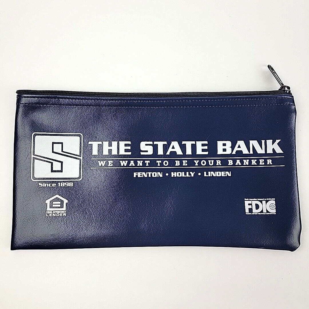 The State Bank Deposit Bag Michigan Fenton Holly Linden Blue Zipper