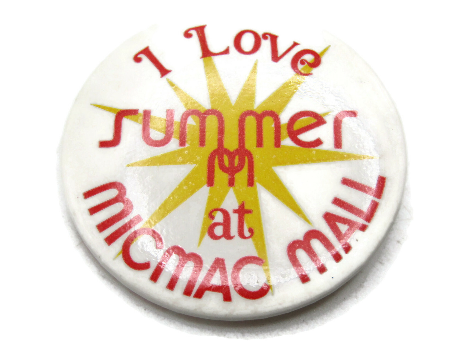 Vintage Mic Mac Mall Pinback Button I Love Summer 70s 80s Promo Dartmouth NS