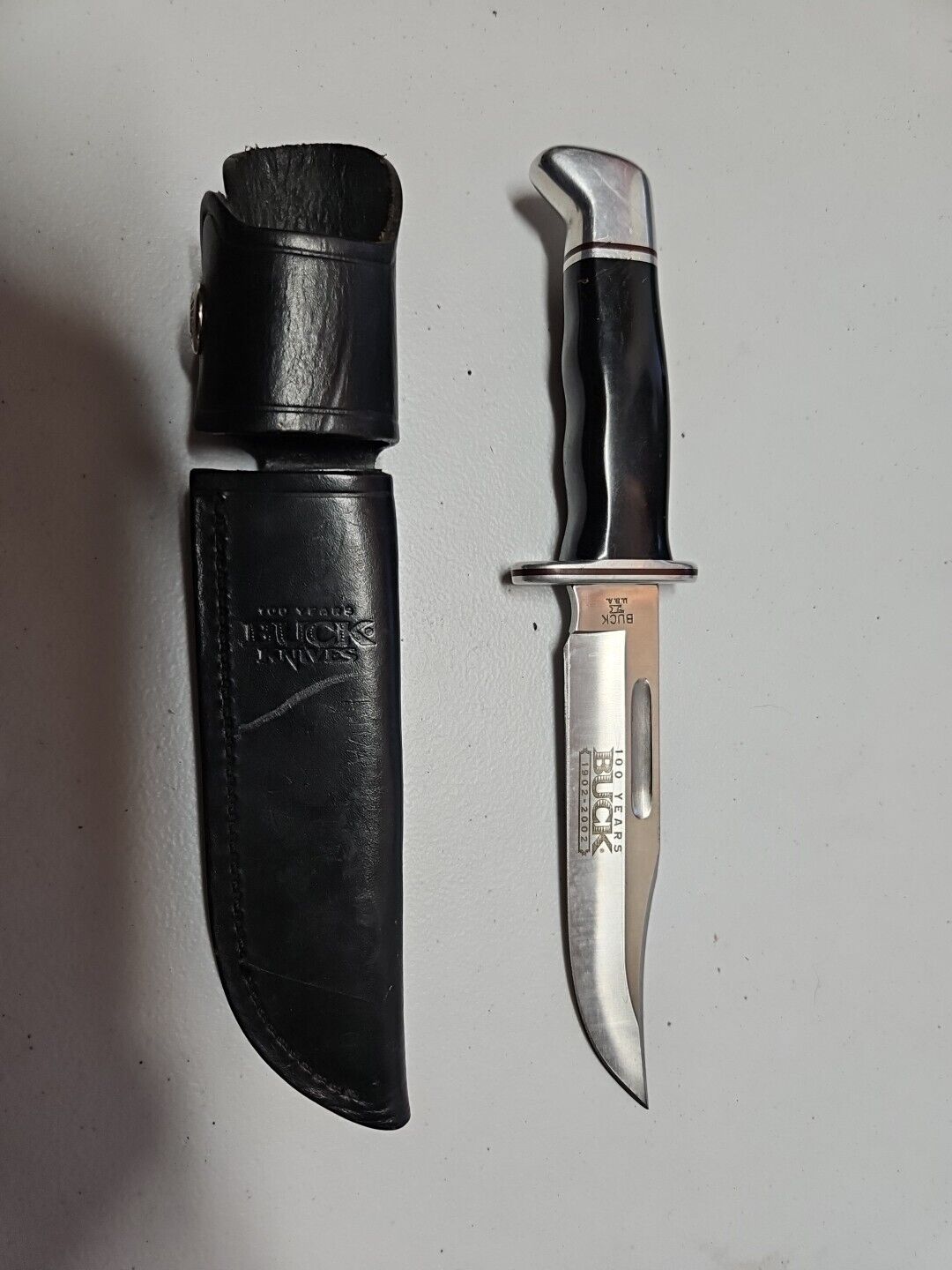 Knife #194 Buck 119 with Black Leather Sheath 100 Years Fixed 6\
