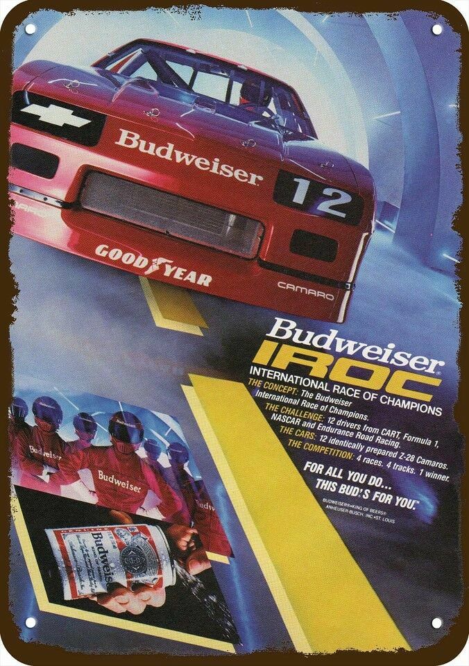 1985 BUDWEISER BEER & CHEVY IROC CAMARO Vintg-Look DECORATIVE REPLICA METAL SIGN