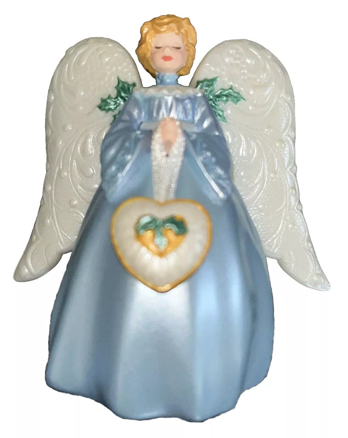 Vintage Victorian Angel Tree Topper Hallmark In box Light Blue White Wings Heart