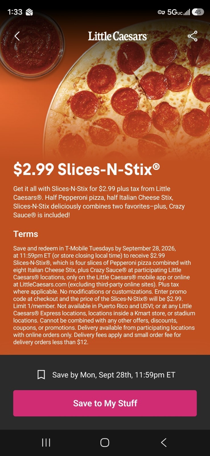 8x Little Caesars Pizza Stix Codes Exp 9/28 11:59ET See T&C