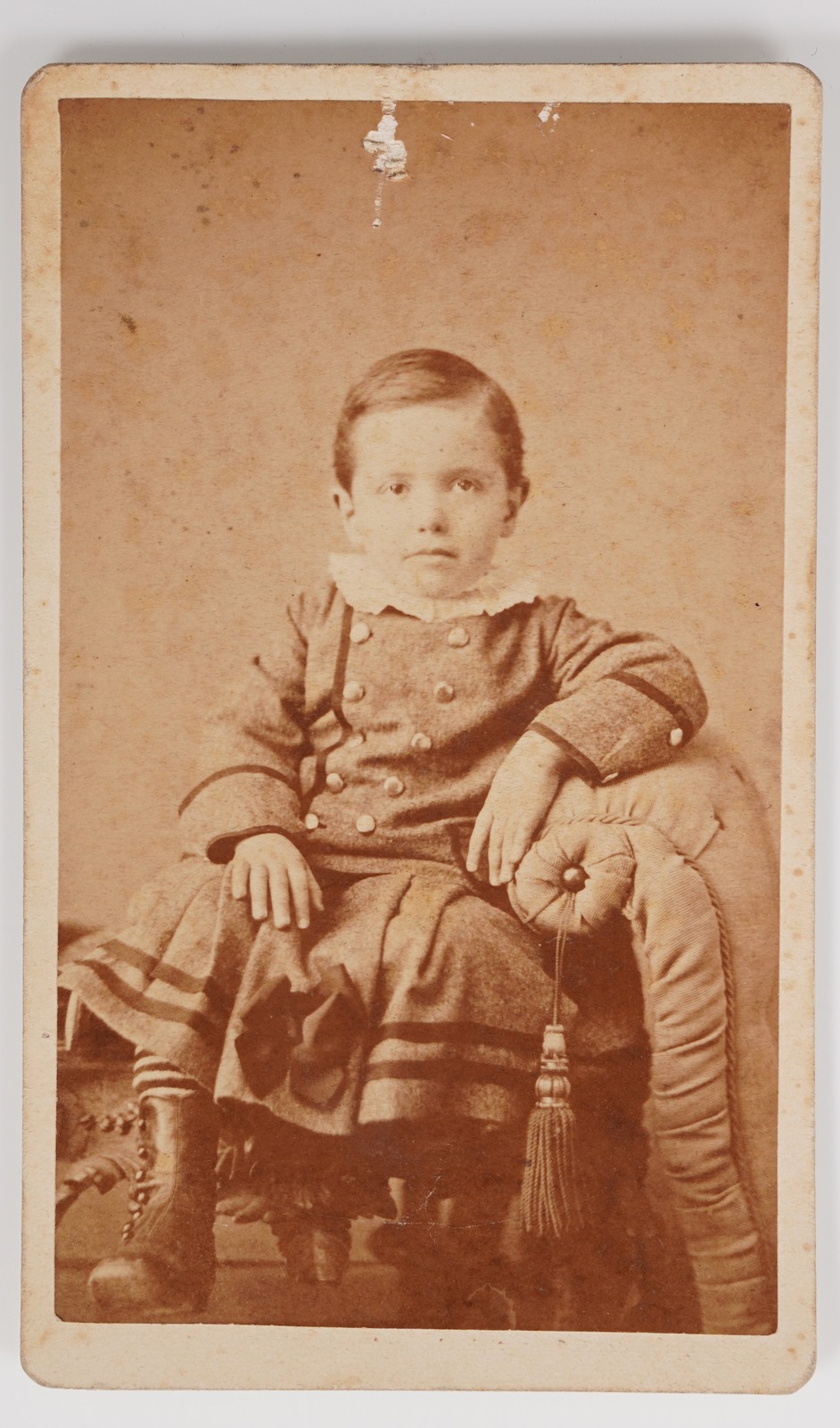 Antique CDV Circa 1870s A.K. Drury Cute Young Boy In Dress Le Roy New York Antique CDV Circa 1870s A.K. Drury Cute Young Boy In Dress Le Roy New York