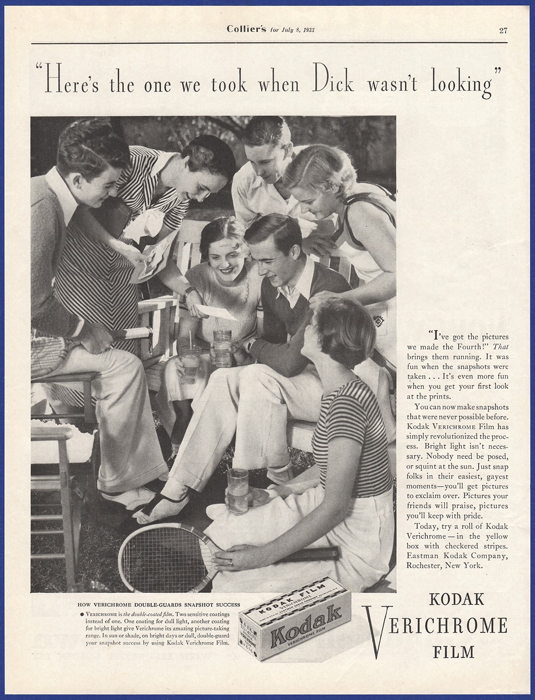 Vintage 1933 KODAK Verichrome Film Photography Ephemera 1930\'s Print Ad