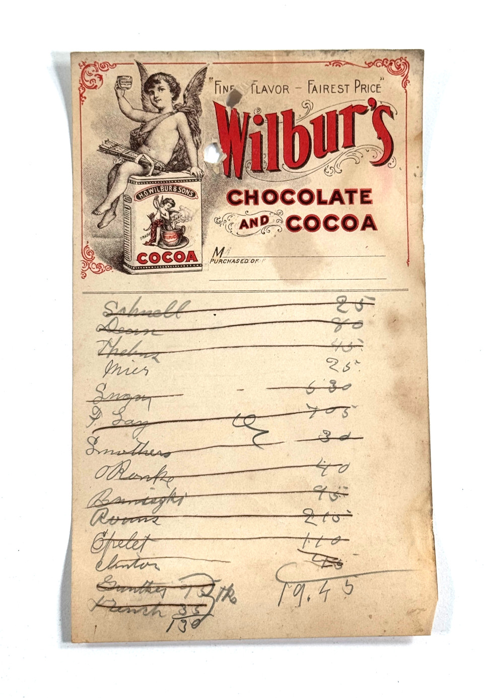 c.1900 Wilbur's Chocolate Cocoa Advertising Letterhead sign ephemera 