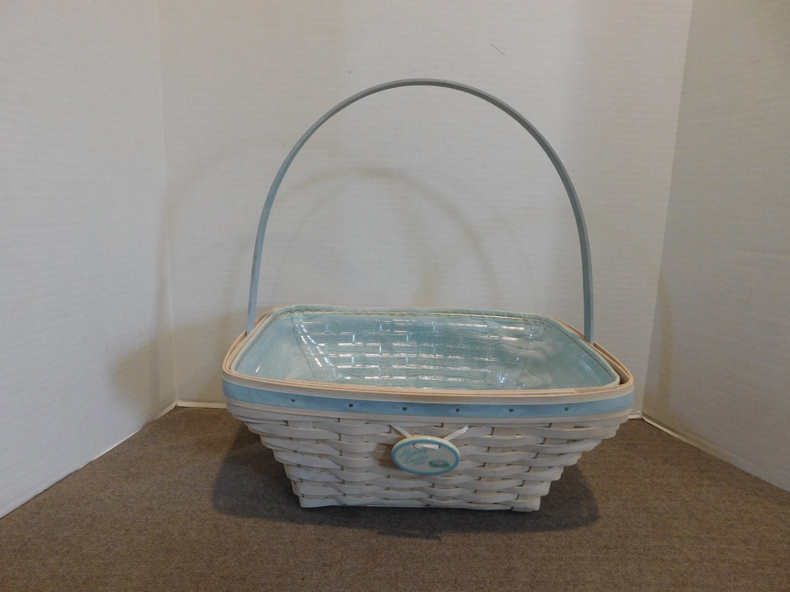 Longaberger 2003 Whitewashed Large Easter Basket Liner Protector Tie on