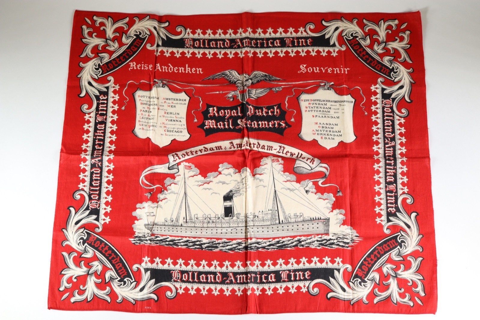Holland America Line Royal Dutch Mail Steamers Souvenir Textile Ship 22 Holland America Line Royal Dutch Mail Steamers Souvenir Textile Ship 22