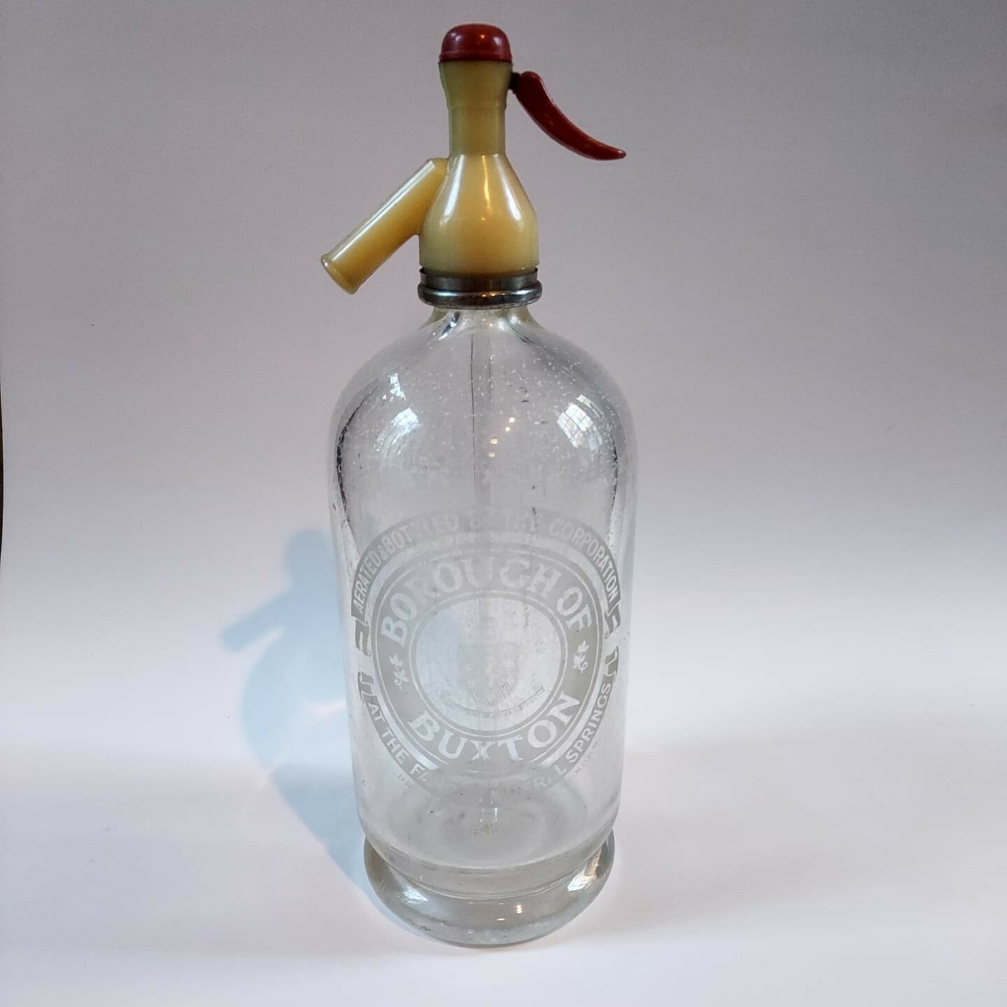 Vintage Borough of Buxton London Mineral Seltzer Syphon Bottle Etched Glass