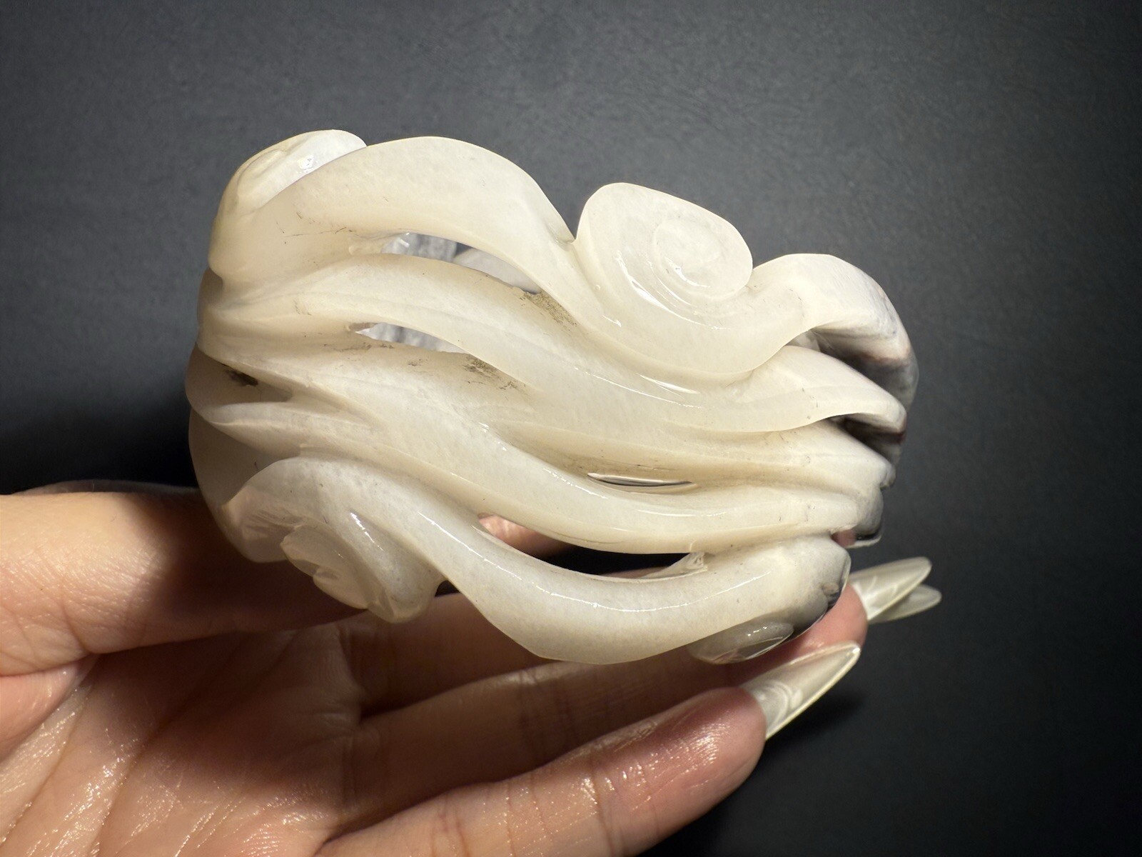 63mm Natural Mongolian Jade Bangle/Shetei Cui/Fine Hand Carved