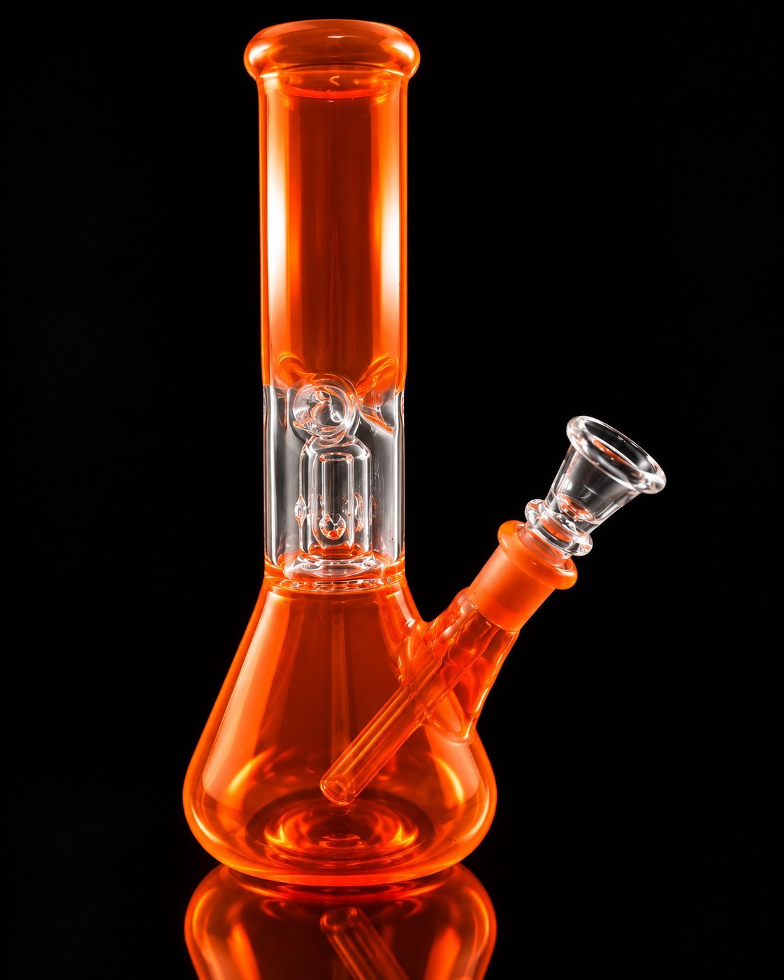 8 Inch Dayglow Fluorescent Orange Glass Water Pipe Removable Downstem