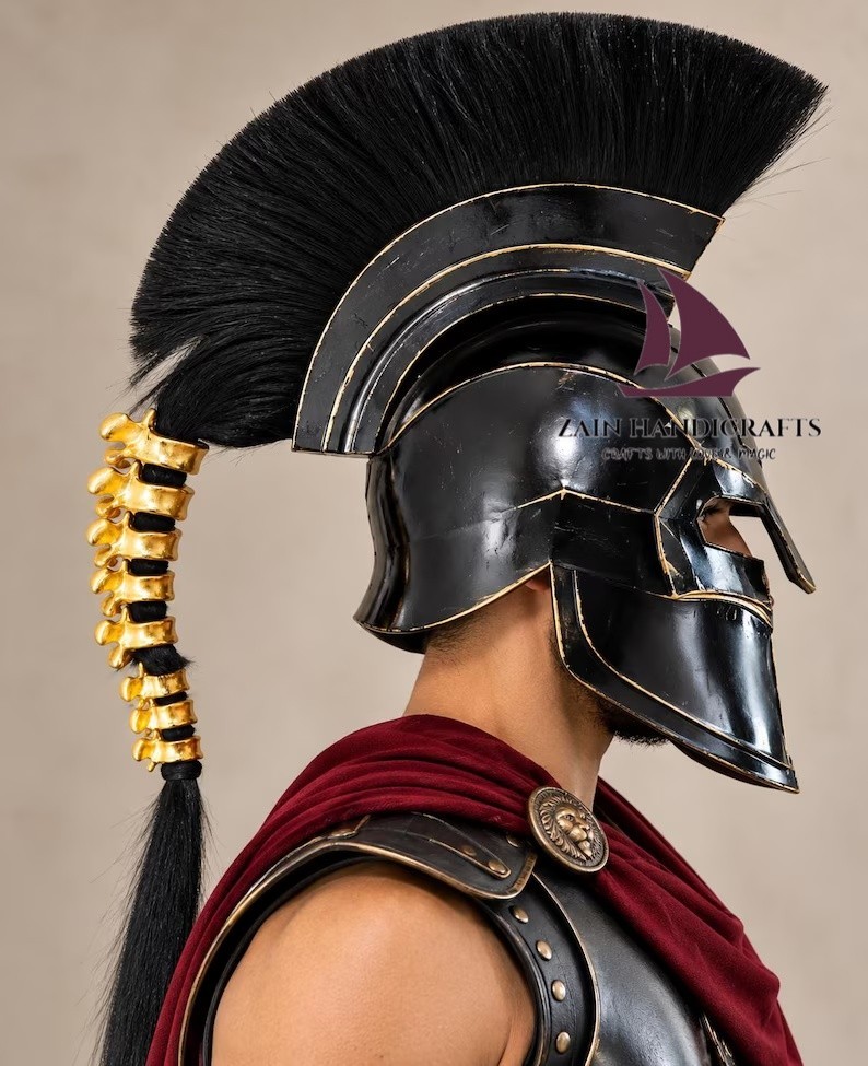 ZAIN Handmade Agamemnon Odyssey Helmet Black Corinthian w/Gold Vertebrae Cosplay