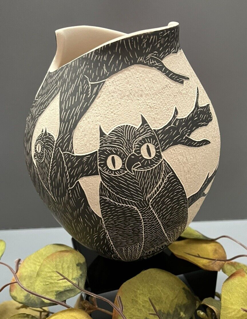 Mata Ortiz Pottery Humberto Guillen Rodriguez Owl Owls Wildlife Sgraffito Art