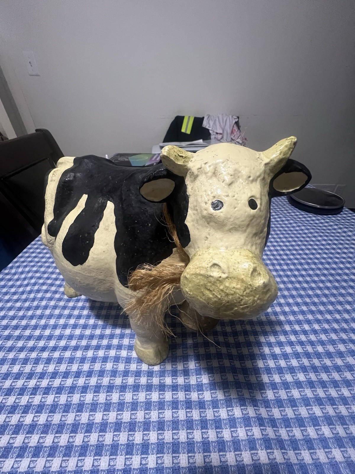LARGE 14” VTG COW Folk Art Figural Farm Animal HAND PAINTED 5.5lb RARE