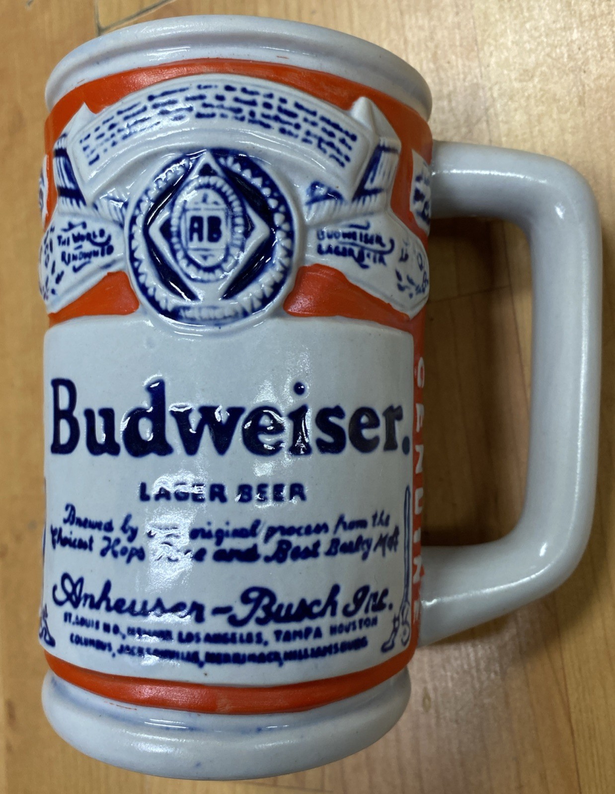 Vintage Budweiser Beer Can Label Stein CS18 Ceramic Mug Ceramarte Brazil Vintage Budweiser Beer Can Label Stein CS18 Ceramic Mug Ceramarte Brazil