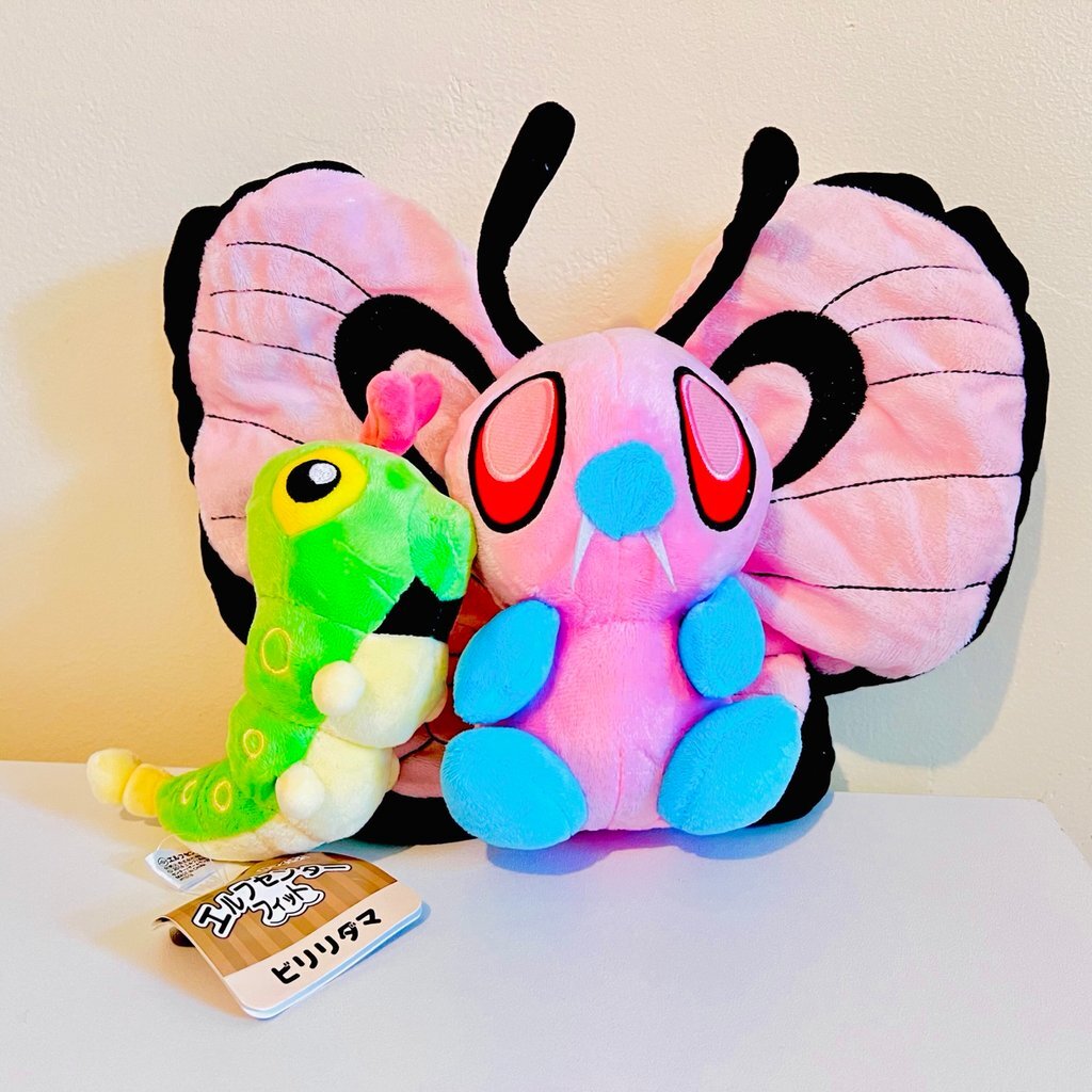 Pokémon Butterfree Caterpie Pink Green Butterfly Caterpillar Plush Dolls Toy