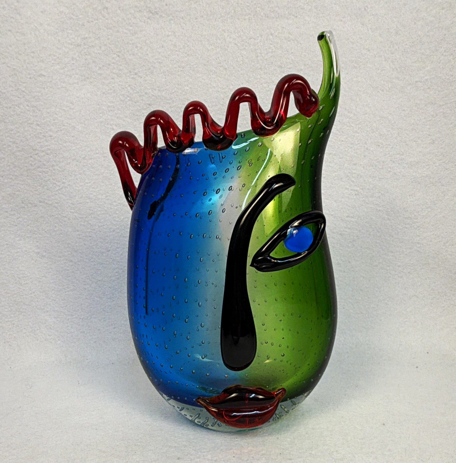 Yao Yuan Hand Blown Art Glass Face Vase Multicolor Murrano Style