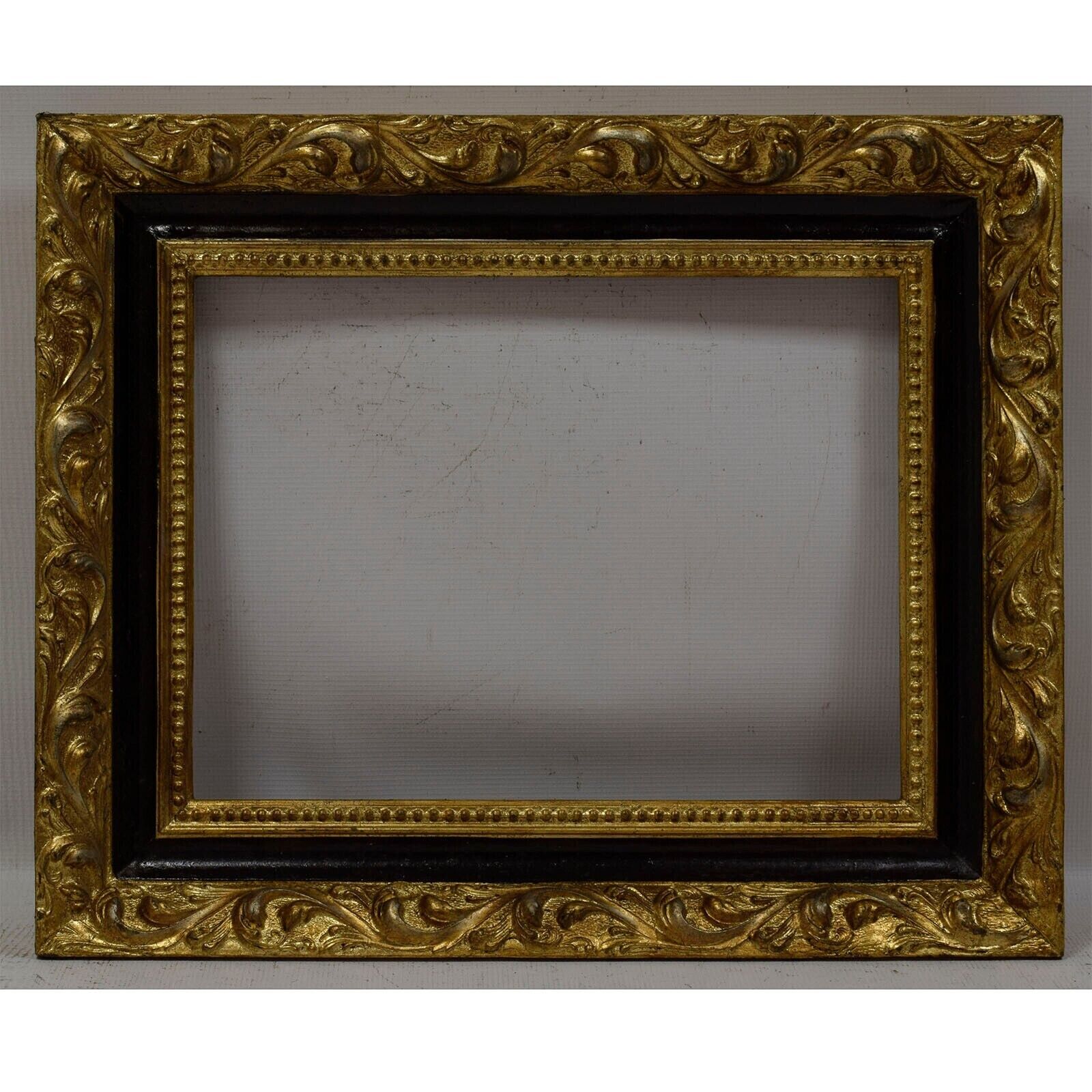 Ca. 1930-1950 Old wooden frame decorative with metal leaf Internal: 16.9x12.5 in