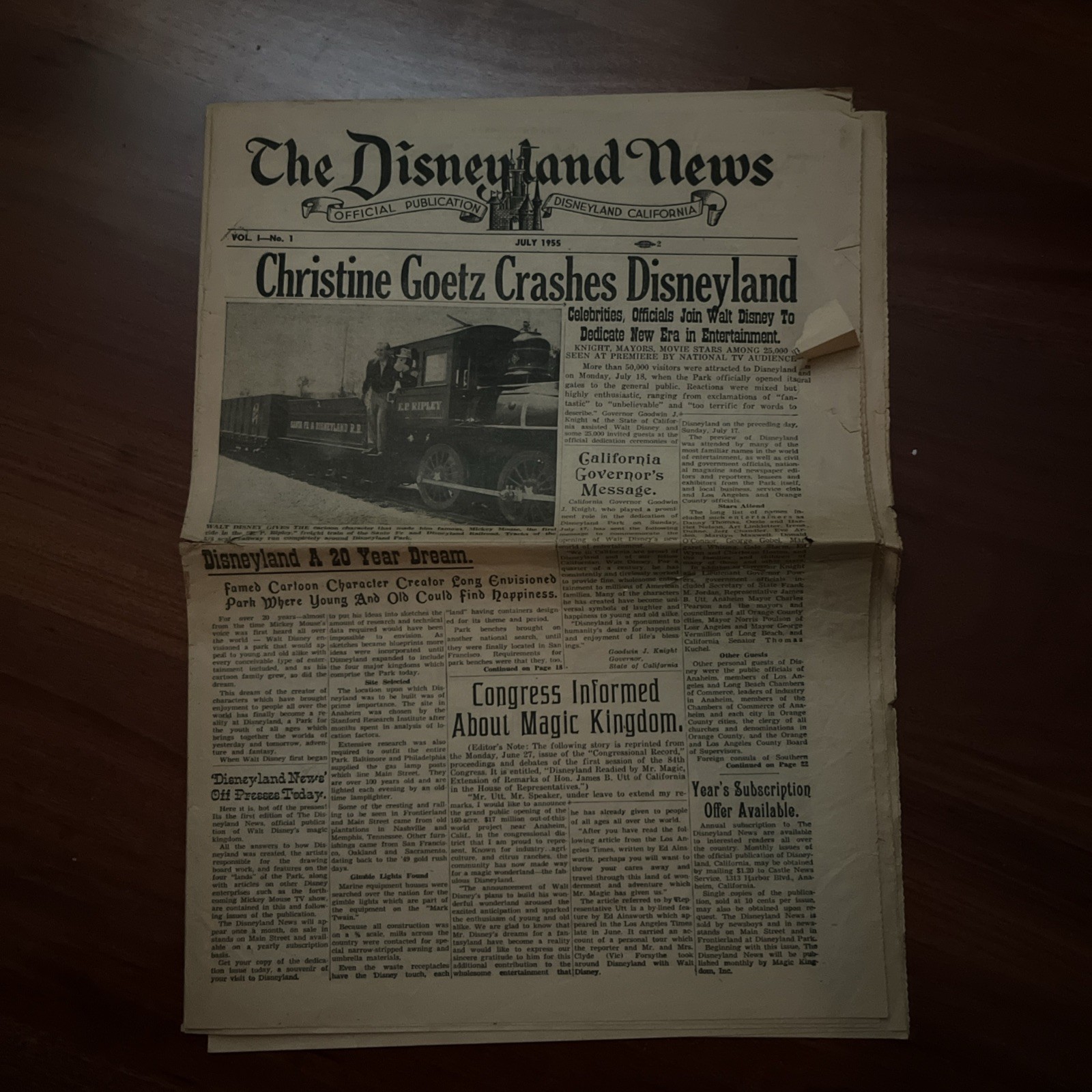 Vintage 1955  Disneyland News Newspaper Vol 1 No 1 July Walt Disney