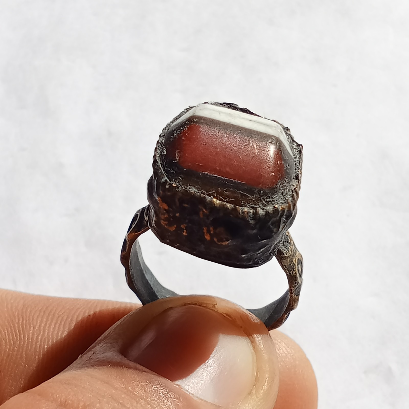 Antique Artisan Ring With Red Stone – Handcrafted Vintage Jewelry